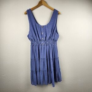 A.N.W Blue Tiered Midi Dress 2X Boho Cottagecore Elastic Waist Sleeveless